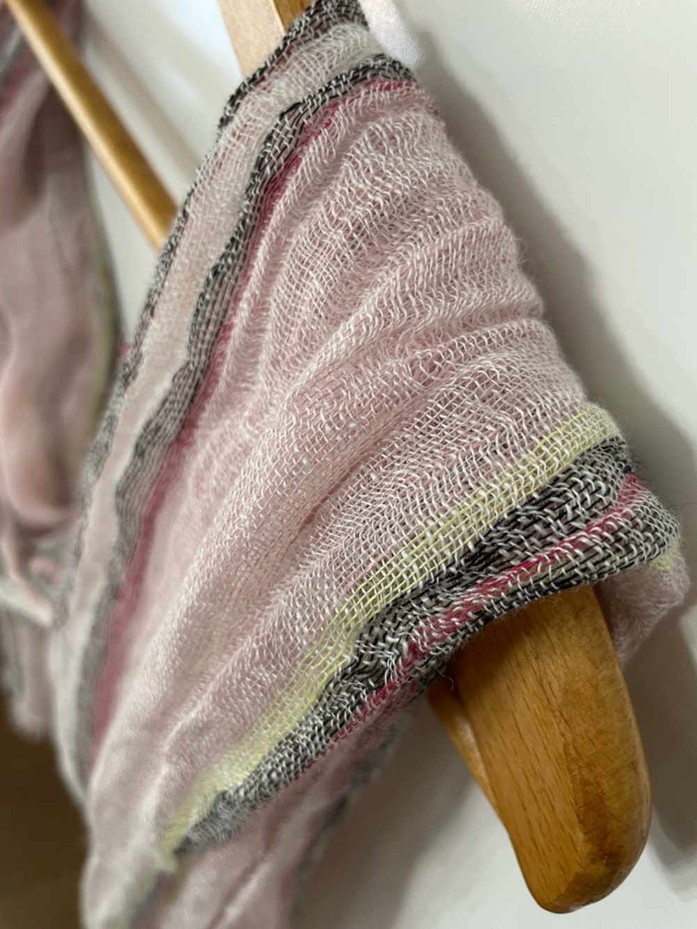 Vince Camuto Linen Loose Weave Summer Scarf with Black, Yellow & Pink Stripes
